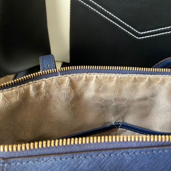Michael Kors Jet Set Large Crossgrain Leather Tote in royal blue & admiral gold - Picture 10 of 11
